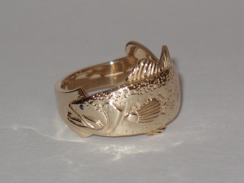 Largemouth Bass ring with black diamond eye
